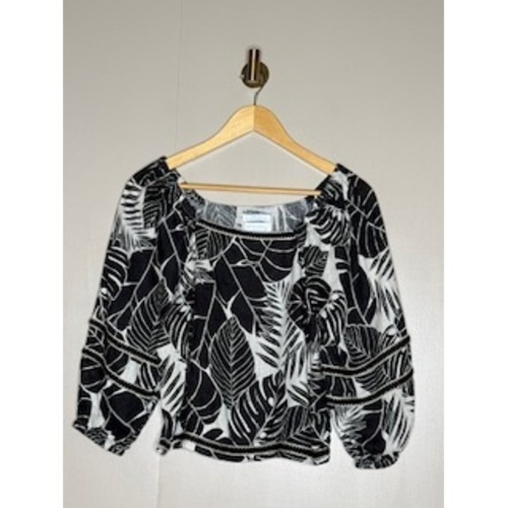Cynthia Rowley Black White Botanical Linen Top Womens Small